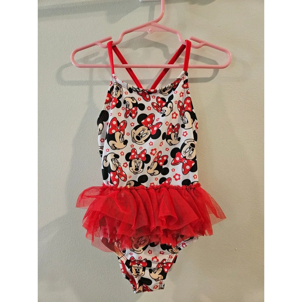 Disney Junior Minnie Mouse Girls Red‎ Tutu One Piece Swimsuit Size 4T